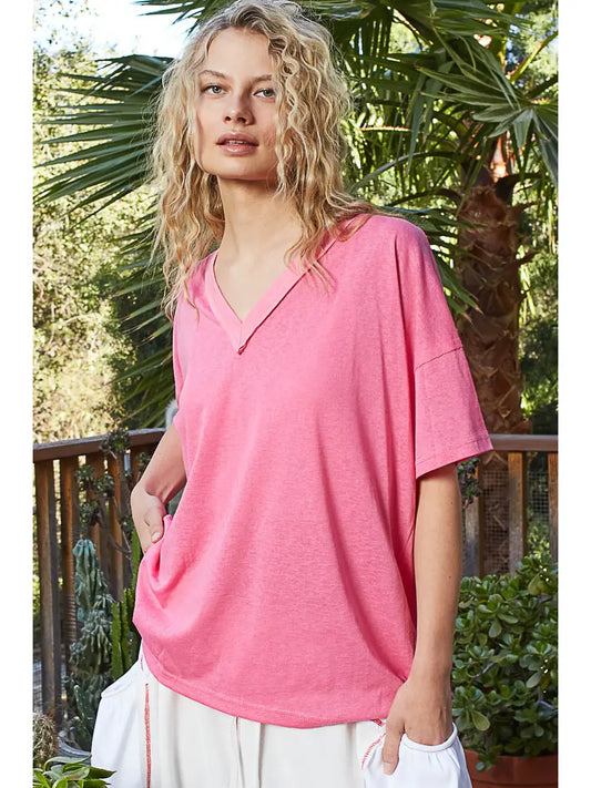 Short Sleeve Stone Washing Knit Top