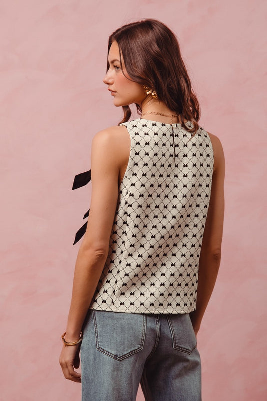 Ribbon Textured Woven Sleevless Top