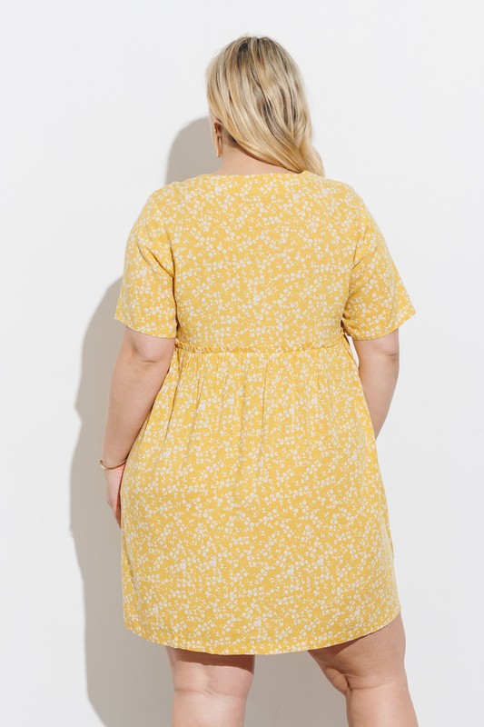 Tie Floral Baby Doll V Neck Mini Dress