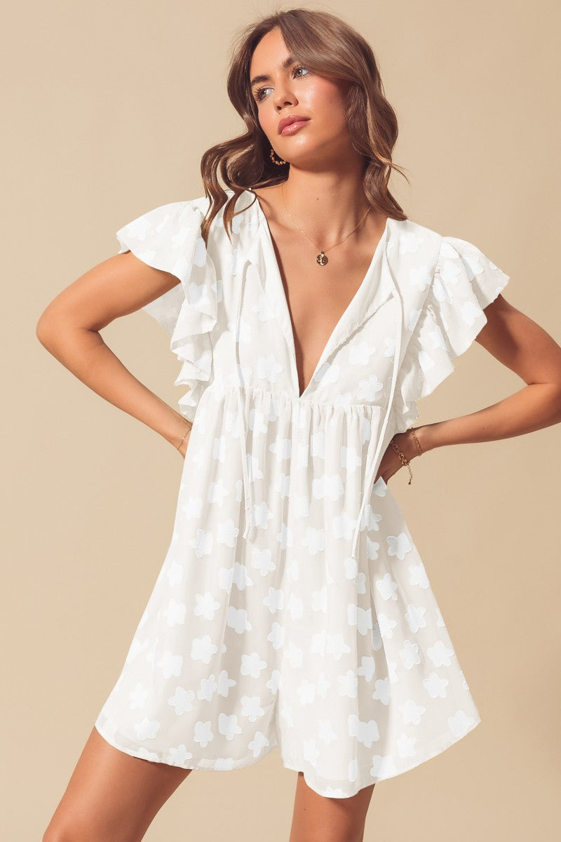 Floral Woven Fully Lined Flutter Sleeve Romper