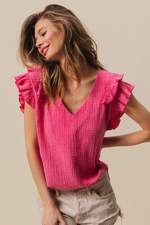 Mineral Washed Crinkle Gauze Top