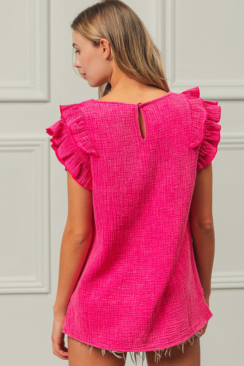 Mineral Washed Crinkle Gauze Top