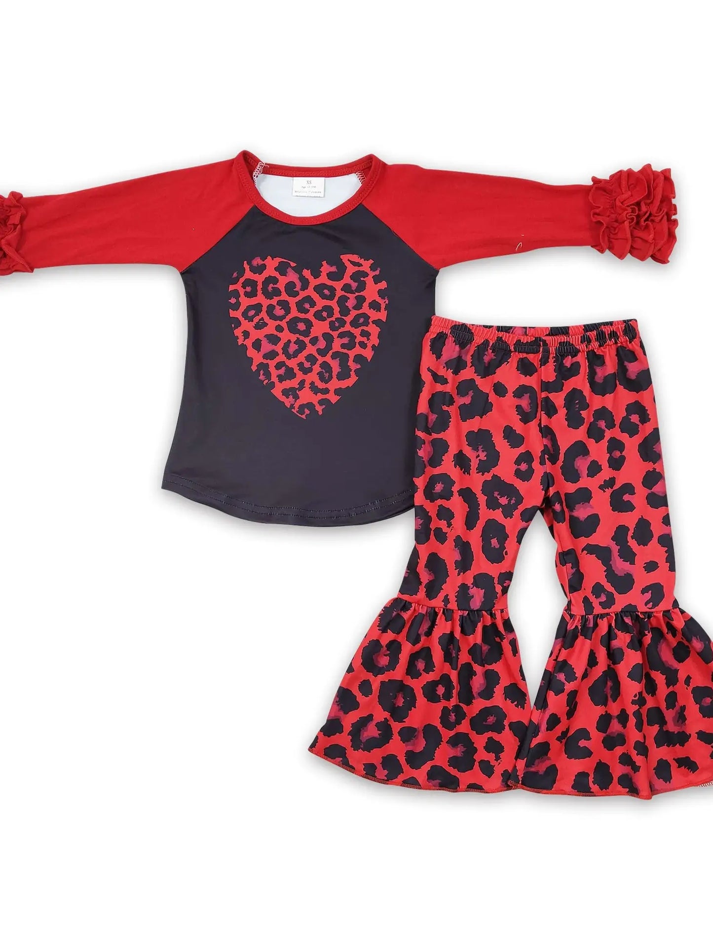 Red leopard heart bell bottom pants